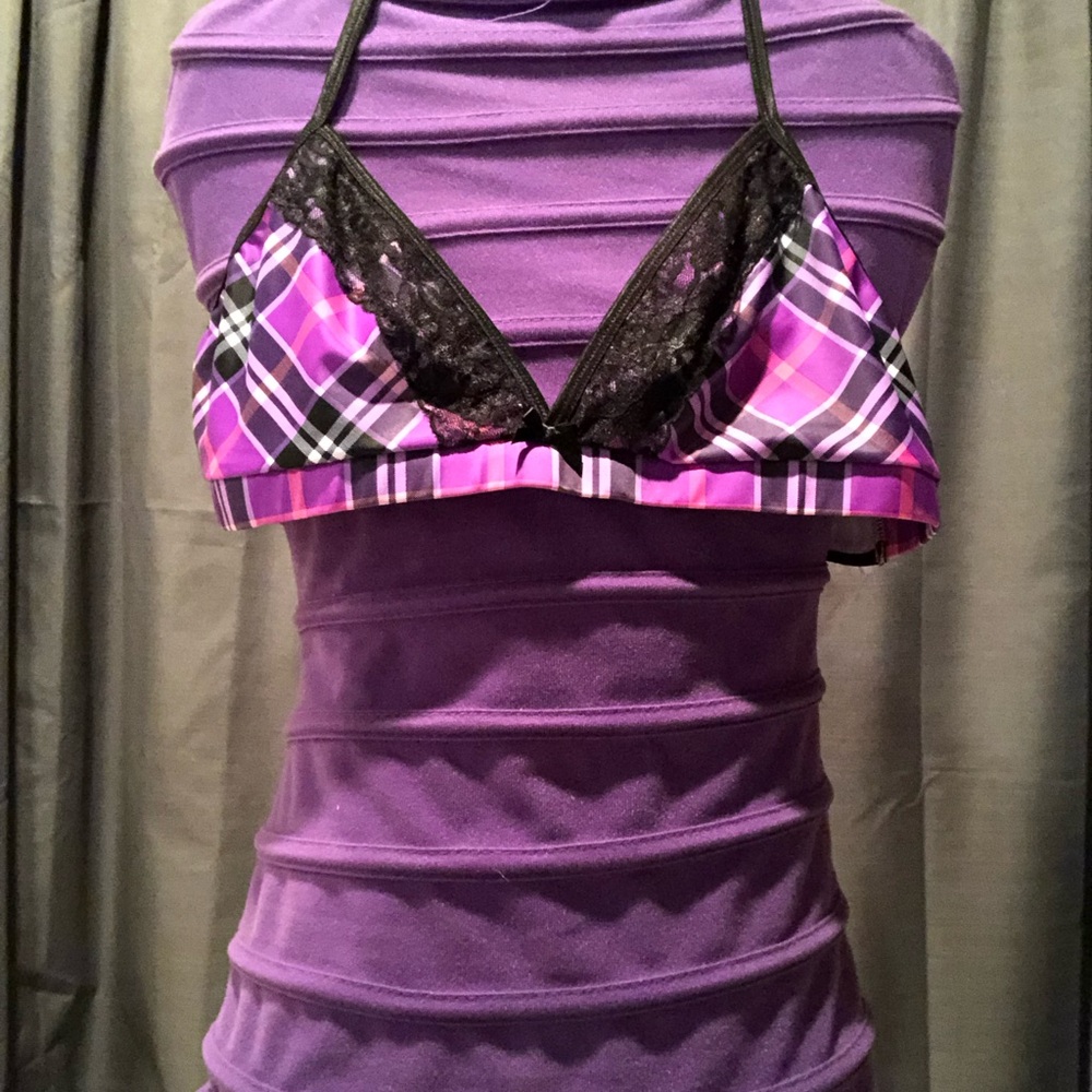 Body Aware - Bra with Lace Accents - Plaid
